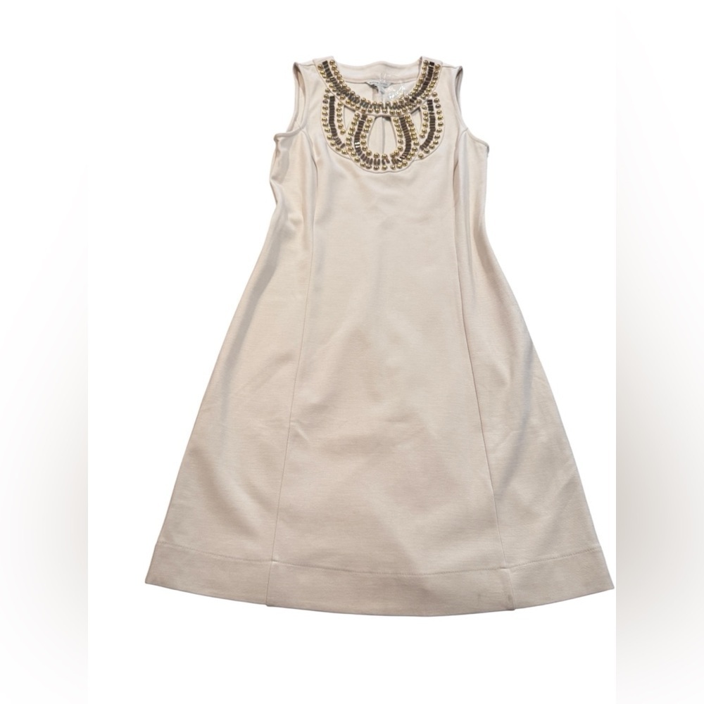 Boston Proper Embellished Beaded Chic Sheath Dress Size 2 Sleeveless Beige